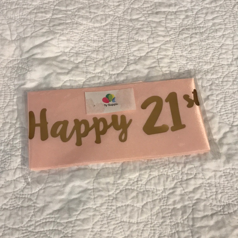 Pink and gold Happy 21st birthday sash